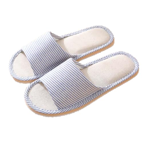 Hausschuhe Herren Offene Zehen Badelatschen Herren Flach Leicht Hauspantoffeln Aus Baumwolle Leinen Hausschlappen Offene Slippers Leichte Herrenschuhe Mit Rutschfester Pantolette Waschbare Slip On von Generisch