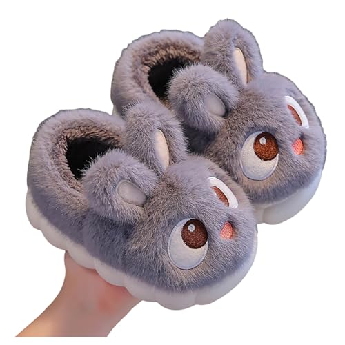 Hausschuhe Kind Mädchen Hausschuhe Winter Warme Schuhe für Kinder Gemütliche Indoor Outdoor Weiche Fleece Gefütterte Kinder Booties Mit Fersenabdeckung Babyschuhe Warm (Grey, 36) von Generisch