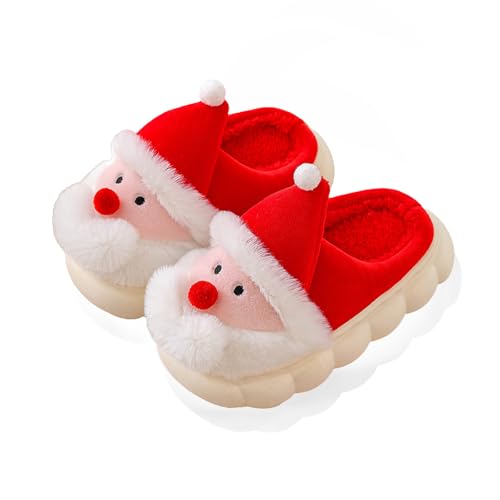 Hausschuhe Kinder Junge mädchen Santa Furry Home Hausschuhe für Jungen Mädchen Weihnachten süße warme weiche rutschfeste Hausschuhe Bush Memory Foam Schuhe Hausschuhe Gr. 31 (Red, 33.5 Big Kids) von Generisch