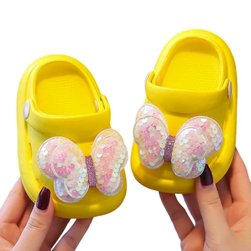Hausschuhe Kinder Jungen-Hausschuhe für Kleinkinder von 1 bis 5 Jahren, weiche Sohle, lässige Slides mit Glitzer-Schleifen-Design, atmungsaktive Sommerschuhe für Kinder (Yellow, 28 Toddler) von Generisch