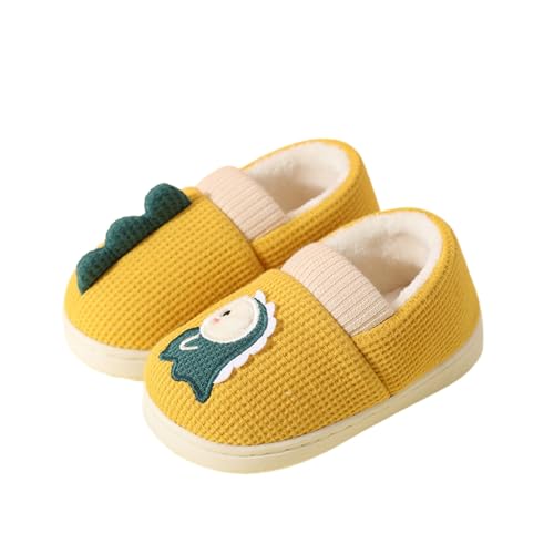 Hausschuhe Kinder Mädchen Glitzer Hausschuhe für Mädchen, Winter, warm, flauschig, für drinnen draußen, Dinosaurier-Design, gemütlich, bequem, für Kleinkinder, Herren (Yellow, 31 Little Child) von Generisch