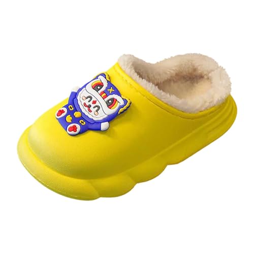 Hausschuhe Kinder Mädchen Hausschuhe Warm Winter Indoor Outdoor Gefüttert Cartoon Weiche Sohle Schuhe Für Kleinkind Kinder (Yellow, 27 Toddler) von Generisch