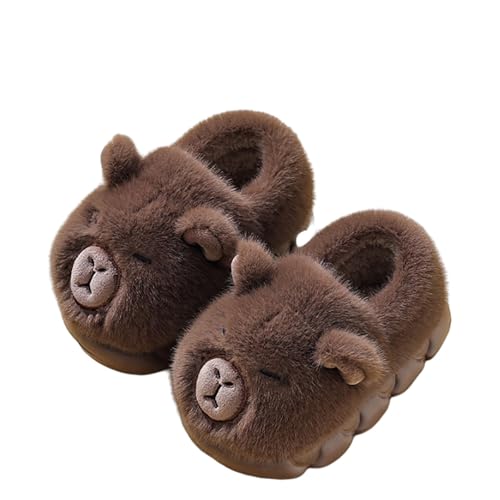 Hausschuhe Kinder Mädchen Hausschuhe Winter Warme Schuhe für Kinder Gemütliche Indoor Outdoor Weiche Fleece Gefütterte Kinder Booties Mit Fersenabdeckung (Brown, 37) von Generisch