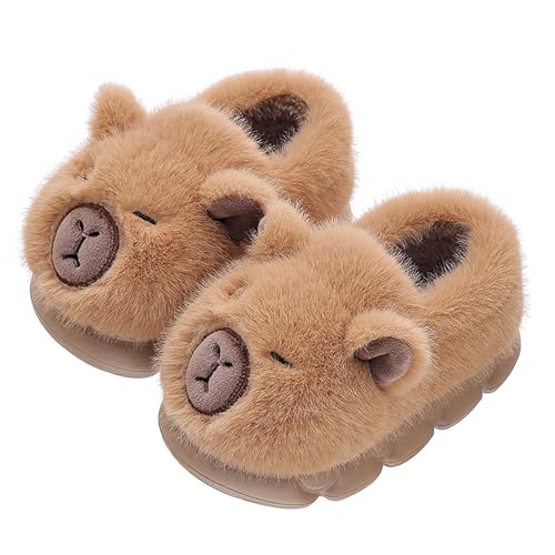 Hausschuhe Kinder Mädchen Hausschuhe Winter Warme Schuhe für Kinder Gemütliche Indoor Outdoor Weiche Fleece Gefütterte Kinder Booties Mit Fersenabdeckung (Coffee, 39) von Generisch