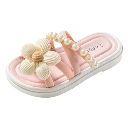 Hausschuhe Kinder Mädchen Kinderschuhe, Bequeme Hausschuhe mit weicher Sohle, modische Strandsandalen Hausschuhe mit Blumenperlen (28 Little Child) von Generisch