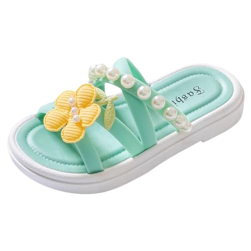 Hausschuhe Kinder Mädchen Kinderschuhe, Bequeme Hausschuhe mit weicher Sohle, modische Strandsandalen Hausschuhe mit Blumenperlen (Mint Green, 33.5 Big Kids) von Generisch