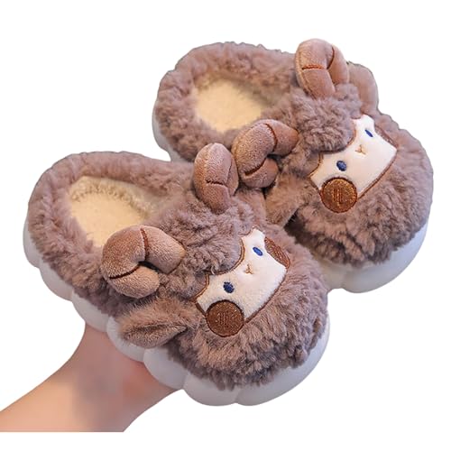 Hausschuhe Mädchen 29 Mädchen Hausschuhe Winter Warme Schuhe für Kinder Gemütliche Indoor Outdoor Weiche Fleece Gefütterte Kinder Booties Mit Fersenabdeckung Damen Filz (Coffee, 35) von Generisch