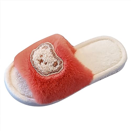 Hausschuhe Mädchen Elefanten Winter Kinder Baumwolle Schuhe Jungen Mädchen Indoor Freizeit Cartoon Niedlichen Bären Nicht Rutsch Bequem Dicken Boden Plüsch Hausschuhe Hausschuh Weich (Red, 30) von Generisch