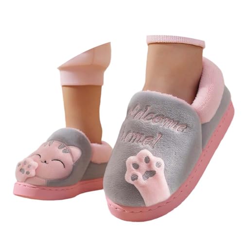 Hausschuhe Mädchen Mädchen Hausschuhe Winter Warme Hausschuhe Für Kleinkinder Kinder Weich Bequem Niedliches Cartoon-Design Für Die Schule Freizeitkleidung Socken Kinder Stopper (Grey, Toddler) von Generisch