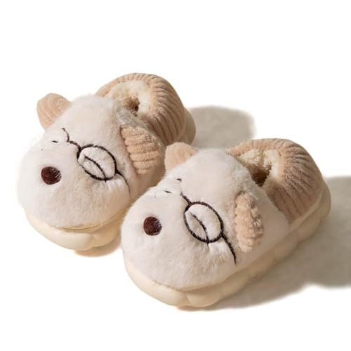 Hausschuhe Mädchen Rutschfest Pantoffeln mit Kleine Hund Barfussschuhe Kinder Plüsch Pantoletten Hineinschlüpfen Schuhe Flachem Warme Schlappen Bequeme Weiche Winterschuhe von Generisch