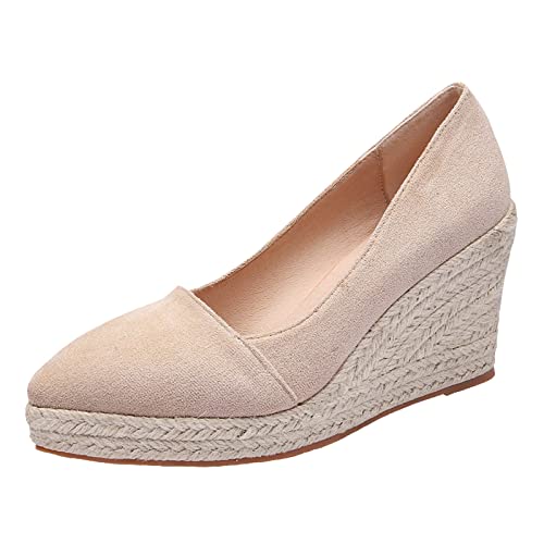 Hausschuhe Pantoletten Damen Sandalen Keilabsatz Damen Langlaufski Set Klassisch Mit Bindung Und Schuhe Mode Toe Slip On Espadrilles Freizeitschuhe Canvas Trendy Schuhe High Heels für Beige 38 von Generisch