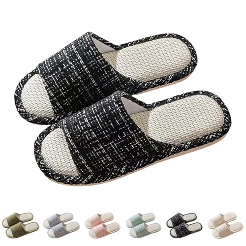 Hausschuhe Winter Leinenhausschuhe Atmungsaktiv GäStehausschuhe Drinnen Slippers Rutschfeste FüR Damen Herren Offener Zeh Badepantoletten Zu Hause Hotelslipper Spa-Slipper Waschbar Paare von Generisch
