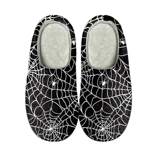Hausschuhe für Damen, drinnen und draußen, Halloween-Hausschuhe, Geister-Kürbis-Druck, warm, gemütlich, geschlossener Zehenbereich, weiche Sohle, Freizeitschuhe, leicht, bequem, Plüsch-Hausschuhe von Generisch