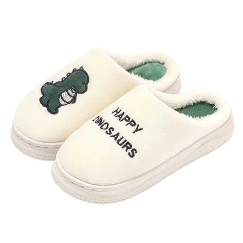 Hausschuhe für Damen, geschlossene Zehen, flauschige Hausschuhe für Damen, niedlicher Dinosaurier-Druck, klobige Sohle, warm, gemütlich, Plüsch-Hausschuhe, rutschfest, Unisex, lustig, Halloween-Schuhe von Generisch