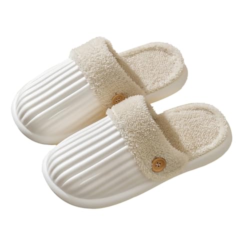 Hausschuhe für Erwachsene, Memory-Effekt, Yogamatte, rutschfest, warm, Plüsch, gemütlich, für drinnen und draußen, bequeme Dinosaurier-Hausschuhe für Damen und Herren, weiß, 38 EU von Generisch