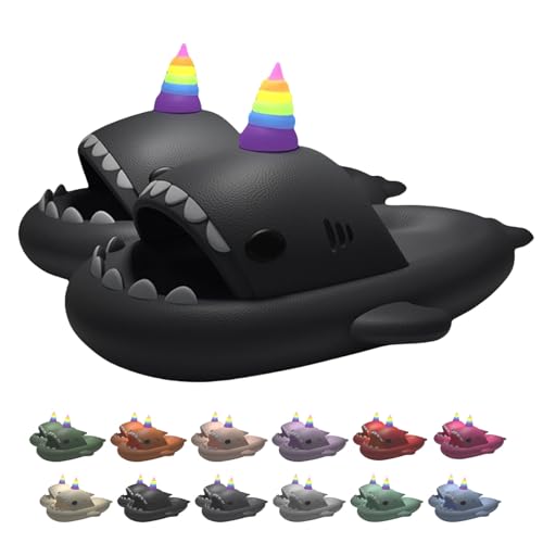 Hausschuhe mit Einhorn-Haifisch-Motiv für Männer und Frauen, Dunkeln leuchtende weiche, rutschfeste Dusche (Charcoal Gray, Erwachsene, Damen, 38, Numerisch (von/bis), EU Schuhgrößensystem, 39, M) von Generisch