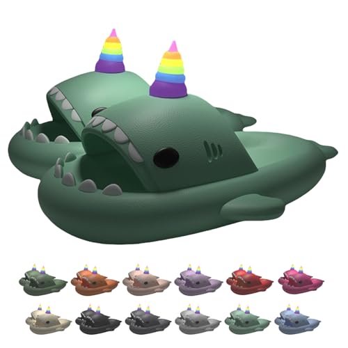 Hausschuhe mit Einhorn-Haifisch-Motiv für Männer und Frauen, Dunkeln leuchtende weiche, rutschfeste Dusche (Green, Erwachsene, Damen, 44, Numerisch (von/bis), EU Schuhgrößensystem, 45, M) von Generisch