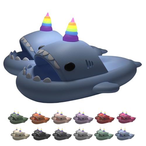 Hausschuhe mit Einhorn-Haifisch-Motiv für Männer und Frauen, Dunkeln leuchtende weiche, rutschfeste Dusche (Mist blue, Erwachsene, Damen, 44, Numerisch (von/bis), EU Schuhgrößensystem, 45, M) von Generisch