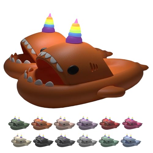 Hausschuhe mit Einhorn-Haifisch-Motiv für Männer und Frauen, Dunkeln leuchtende weiche, rutschfeste Dusche (Orange, Erwachsene, Damen, 36, Numerisch (von/bis), EU Schuhgrößensystem, 37, M) von Generisch