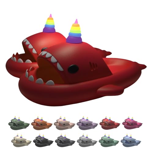 Hausschuhe mit Einhorn-Haifisch-Motiv für Männer und Frauen, Dunkeln leuchtende weiche, rutschfeste Dusche (Red, Erwachsene, Damen, 38, Numerisch (von/bis), EU Schuhgrößensystem, 39, M) von Generisch