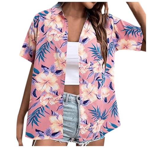 Hawaii Hemd Damen Kurzarm Hawaiihemd Sommer Hawaii Bluse Strand Funky Hawaiibluse Fronttasche Party Hawaii Hemden Frauen Hawaii Outfit Damen Hawaii-Print Casual Hemdbluse Shirt Tops Hawaii Outfit von Generisch