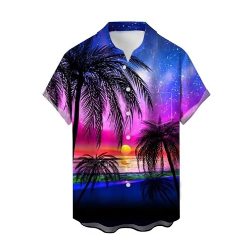 Hawaii-Hemd Herren Kurzarm Hemd Funky Sommerhemd Casual Strandhemd Button Down Freizeithemden Hawaii Urlaub Shirt Front-Tasche Standard-Fit Sommer-Hemd Strand Urlaub Palmen Atmungsaktiv von Generisch