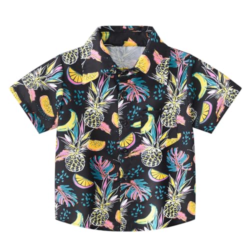 Hawaii Hemd Kinder 128 Baumwolle Sommerhemd Jungen Kurzarm Revers Strandhemd Tropenmuster Hemdjacke Button Down Freizeithemden Boy Shirt Junge Sommer Hemdbluse Mit Brusttasche von Generisch