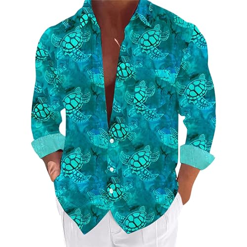 Hawaii Hemd Männer,Langarm Blumen Hemd Herren Hawaii Palmen Knopfleiste Lässig Hippie Sommerhemd Faltenfrei Urlaub Shirt Langarmhemd Sommerhemd Hawaii Hemd,Strand Hemd Button Down Shirt Beach Shirts von Generisch