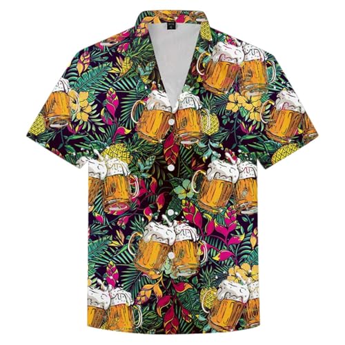 Hawaii Hemd Männer Lustig Bier Kostüm Oktoberfest Festival Outfit Party Outfit Hässlich 138D Herren Funky Shirt Bier Soda Button Down Freizeithemden Sommerhemd Buntes Hawaiihemd Strandurlaub Top von Generisch