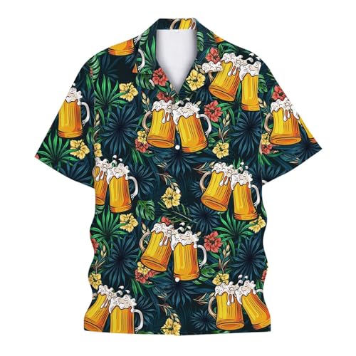 Hawaii Hemd Männer Lustig Bier Kostüm Oktoberfest Festival Outfit Party Outfit Hässlich 13D Herren Funky Shirt Bier Soda Button Down Freizeithemden Sommerhemd Buntes Hawaiihemd Strandurlaub Top von Generisch