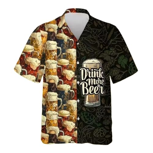 Hawaii Hemd Männer Lustig Bier Kostüm Oktoberfest Festival Outfit Party Outfit Hässlich 19D Herren Funky Shirt Bier Soda Button Down Freizeithemden Sommerhemd Buntes Hawaiihemd Strandurlaub Top von Generisch
