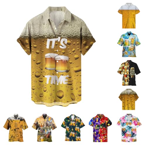 Hawaii Hemd Männer Lustig Bier Kostüm Oktoberfest Festival Outfit Party Outfit Hässlich 12D Herren Funky Shirt Bier Soda Button Down Freizeithemden Sommerhemd Buntes Hawaiihemd Strandurlaub Top von Generisch
