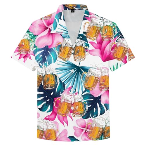 Hawaii Hemd Männer Lustig Bier Kostüm Oktoberfest Festival Outfit Party Outfit Hässlich 152D Herren Funky Shirt Bier Soda Button Down Freizeithemden Sommerhemd Buntes Hawaiihemd Strandurlaub Top von Generisch