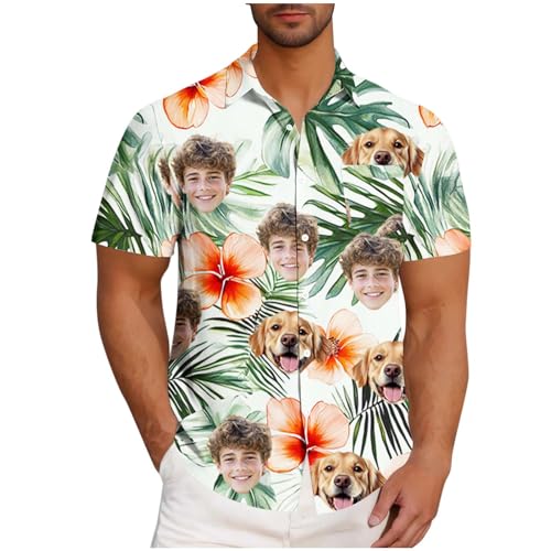 Hawaii Hemd Männer Personalisierte Outfit mit Gesicht Kurzarm Freizeithemden Herren Custom Kleidung Selbst Gestalten Freizeit Sommer Urlaub Tops Blumen Face Foto Lustige 04 Grün L von Generisch