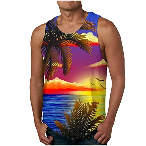 Hawaii Herren Unterhemd Herrenunterhemden Sport Tank Top Bedrucken Ärmellos Shirt Gym T-Shirts Tanktops Männer Rundhals Atmungsaktive Sommer Tanktop Casual Muskelshirts Lila L von Generisch