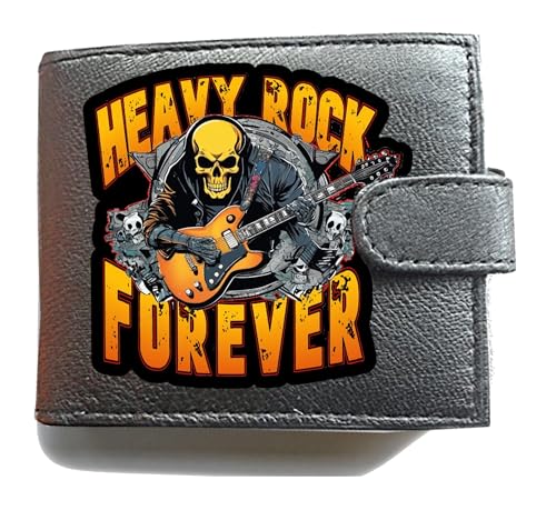 Heavy Rock Forever Design Anti RFID Diebstahl Geldbörse Schwarz Weiches Leder Großes Münzfach, Schwarz , L, Klassisch von Generisch