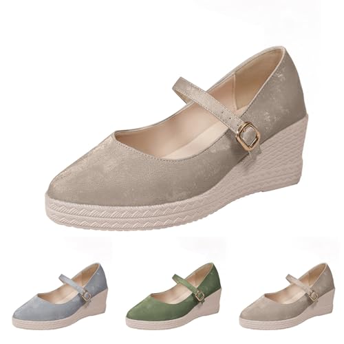 Heels Hohe Schuhe Damen Hochzeit,Einfarbige rutschfeste Keilabsatz,Damen Keilabsatz Elegante Schuhe,Bequeme Keilabsätze Geschlossene Zehenpartie Knöchelriemen von Generisch