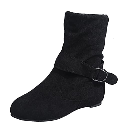 Heels Retro Reißverschluss Damenschuhe Atmungsaktiv Chunky Boots Kurz Hohe Damenstiefel, Schwarz , 40 EU von Generisch
