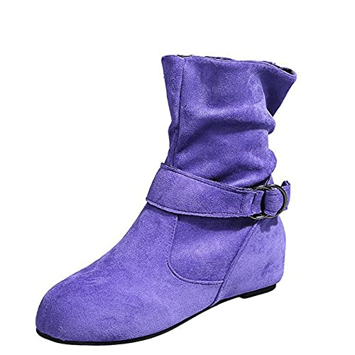 Heels Retro Reißverschluss Damenschuhe Atmungsaktiv Chunky Stiefel Kurz Hohe Damenstiefel, violett, 39 EU von Generisch