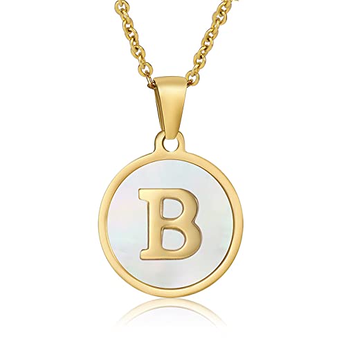 Heilkristall-Halskette, Edelstahl, natürliche weiße Muschel, Buchstabe B, Halskette mit natürlichem Edelstein-Anhänger, Schmuck für Männer, Frauen und Paare von Generisch