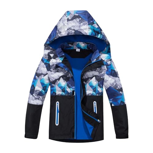 Helles Blau Regenjacke Jungen 164/170 Wasserdicht Gefüttert Übergangsjacke Kinder Fleecejacke Lang Mit Kapuze Softshelljacke Fleece Windbreaker Sport Windjacke Herbst Jacke Winter Rain Jacket von Generisch