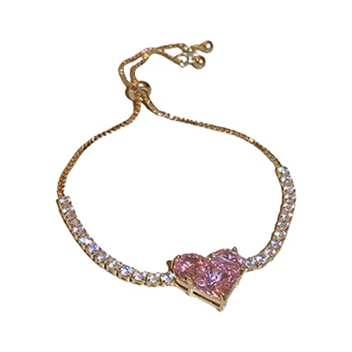 Helles Zirkon Herz verstellbares Armband Mode Design Armbänder Besätze Süßer Zirkon Liebe Geometrisches Armband Mode Temperament Herz baumeln Ohrringe (Rosa, Einheitsgröße) von Generisch