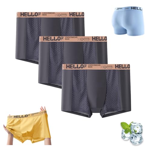 Hello Ice Unterwäsche Für Herren, Hello Mesh Herrenunterwäsche, Low Rise Boxershorts Für Herren, Atmungsaktive Herren-Shorts (3pcs-12,L) von Generisch