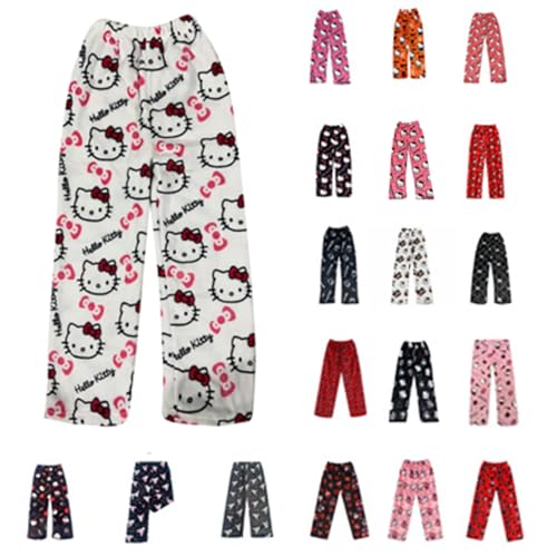 𝐇𝐞𝐥𝐥𝐨 𝐊ἰ𝐭𝐭𝐲 Pyjama Hose Damen - 𝐇𝐞𝐥𝐥𝐨 𝐊ἰ𝐭𝐭𝐲 Pyjamahose Weihnachten Damen Hosen Lang Flanell Kawaii Anime Bequeme Schlafanzughose Cartoon Casual Schlafanzug für Teenager Mädchen von Generisch