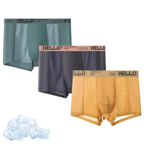 Hello Mesh Herrenunterwäsche, Low Rise Boxershorts für Männer, Hello Unterwäsche für Männer Ultra-Thin Breathable Panties Multipack (3pcs*O,L) von Generisch