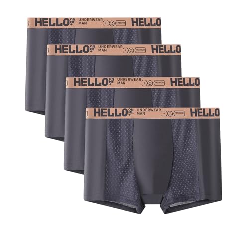 Hello Unterwäsche Für Herren, Boxershorts Aus Eisseide-Netzgewebe, Atmungsaktive Herren-Trunks, Multipack (4pcs-4,L) von Generisch
