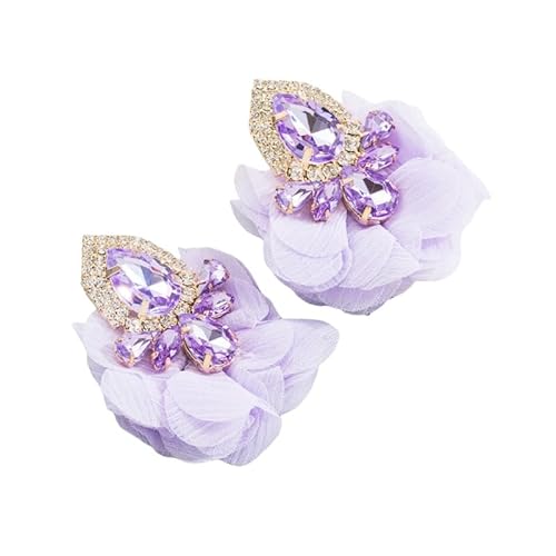 Hellviolette Blumenohrringe für Frauen und Mädchen, Flauschige Blumenohrstecker Aus Böhmischem Stoff mit Strasssteinen, Statement, Romantische Party, Hochzeitsschmuck, Geschenke von Generisch