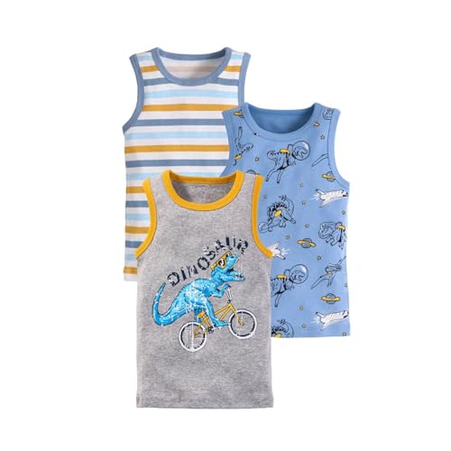 Hemd 140 Jungen 3er Pack Jungen Dinosaurier Unterhemden Tank Top Ärmellos Tanktop Unterhemd Unterziehweste Mädchen Unterhemd Kinderweste Bunt Unterhemd Top T Shirt 1 Jahr (Light Blue2, 4-5 Years) von Generisch