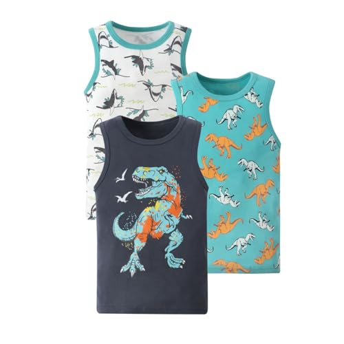 Hemd 140 Jungen 3er Pack Jungen Dinosaurier Unterhemden Tank Top Ärmellos Tanktop Unterhemd Unterziehweste Mädchen Unterhemd Kinderweste Bunt Unterhemd Top T Shirt 1 Jahr Junge (Black, 4-5 Years) von Generisch