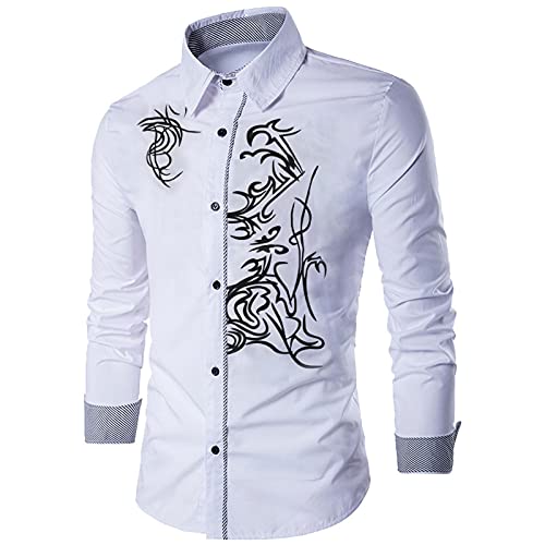 Hemd Herren Bluse Mit Geschlossenen Ärmeln Hemden Langarmhemd Herren Slim Fit Businesshemd Freizeithemd Mit Revers Tops (Weiß,M) von Generisch